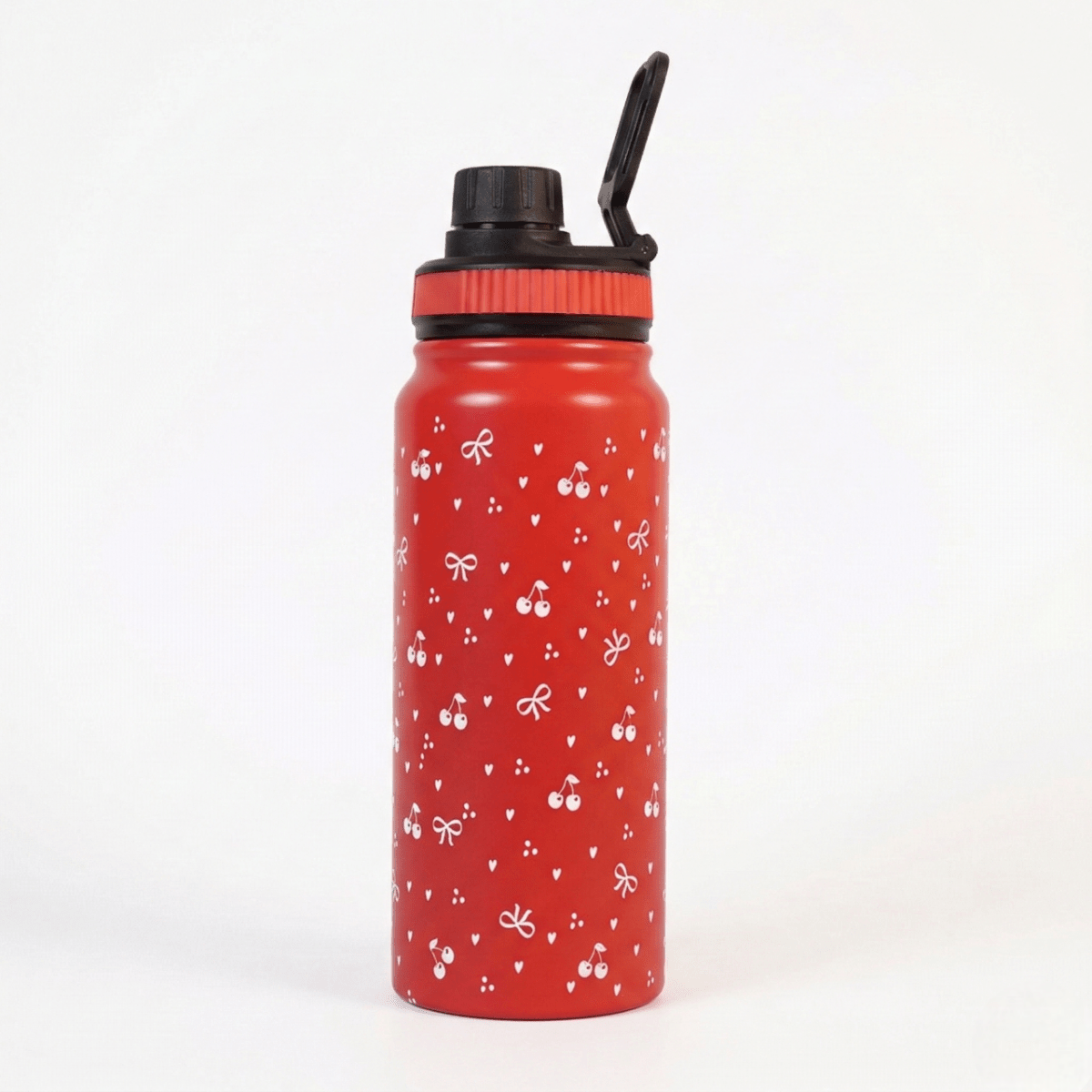 Cherry Print Stainless Steel Water Bottle - 600 ML - Memories InsiteCHERRY PRINT WATER BOTTLE RED -600 ML